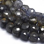 Natural Iolite Beads Strands, with Gold Point, Gradient Style, Square, Faceted