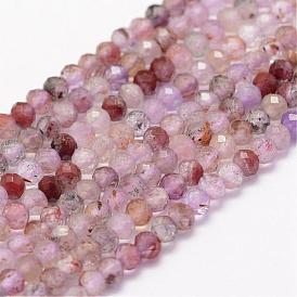 Super naturel sept perles de quartz de fraise brins, facette, ronde