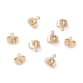 Brass Ear Nuts, Earring Backs, with Loop, Long-Lasting Plated