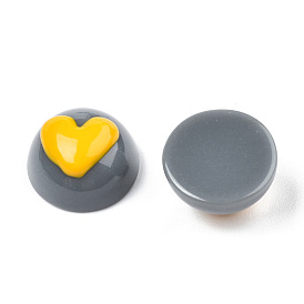 Opaque Resin Enamel Cabochons, Half Round with Gold Heart