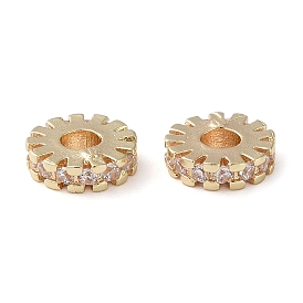 Rack Plating Brass Micro Pave Cubic Zirconia Beads, Lead Free & Cadmium Free, Long-Lasting Plated, Flat Round
