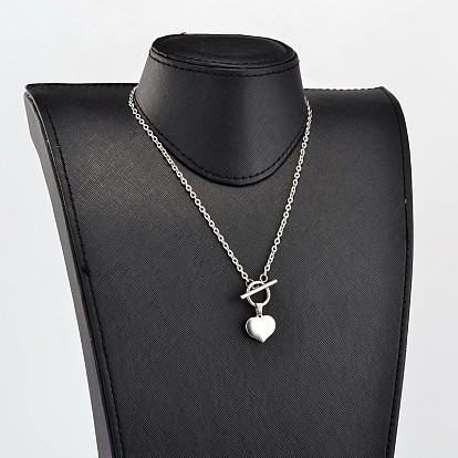 Valentine's Day Heart 304 Stainless Steel Lariat Necklaces, with Textured Cable Chains & Toggle Clasps, 17.1 inch(43.5cm)