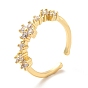 Clear Cubic Zirconia Flower Open Cuff Ring, Brass Jewelry for Women, Cadmium Free & Nickel Free & Lead Free