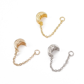 Rack Plating Brass European Beads, with Safety Chains, Large Hole Bead, Long-Lasting Plated, Moon