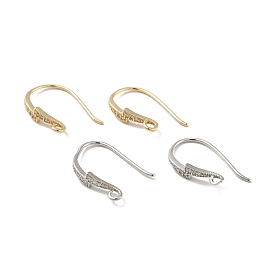 Rack Plating Brass Micro Pave Cubic Zirconia Earring Hooks, with Horizontal Loop, Long-Lasting Plated, Cadmium Free & Lead Free, Lightning