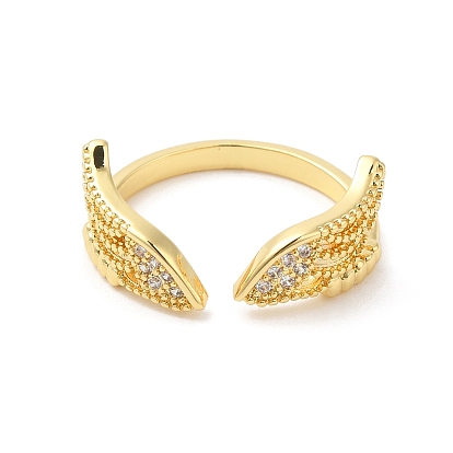 Ailes de zircone cubique claires anneaux de manchette ouverts, bijoux en laiton pour femmes