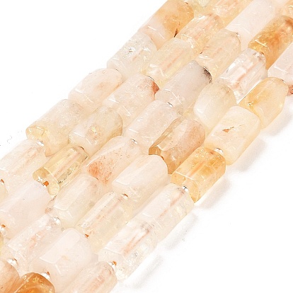 Natural Yellow Quartz Beads Strands, with Seed Beads, Faceted Column