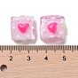 Valentine's Day Handmade Lampwork Enamel Beads Strands, Square with Heart
