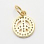 CZ Brass Micro Pave Cubic Zirconia Peace Sign Charms, 13x11x2mm, Ring: 5x0.8mm
