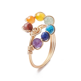 Natural & Synthetic Mixed Gemstone Teardrop Finger Ring, Brass Wire Wrap Finger Ring