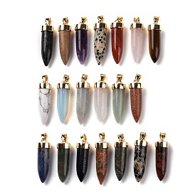 Gemstone Pointed Pendants, Cone Charms, with Golden Tone Alloy and Iron Findings