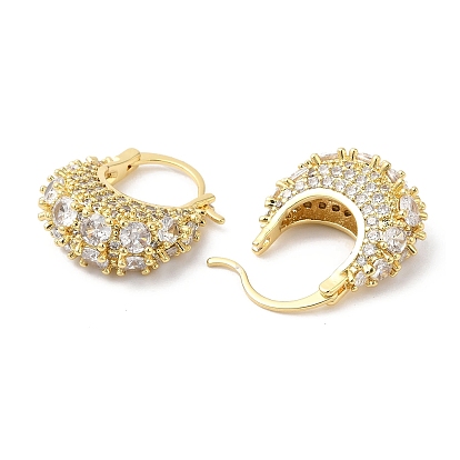 Clear Cubic Zirconia Thick Teardrop Hoop Earrings, Brass Jewelry for Women