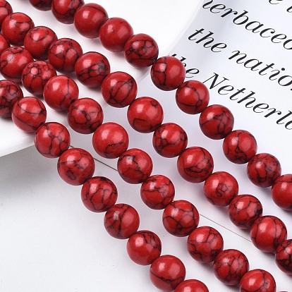 Hebras de perlas redondas de piedras preciosas turquesas sintéticas, teñido