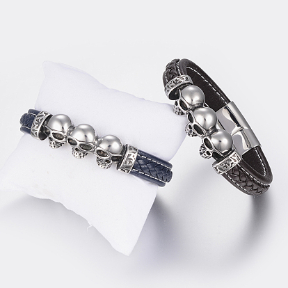Мужские плетеные браслеты шнур кожаный, с 304 выводов из нержавеющей стали и магнитных застежках, череп