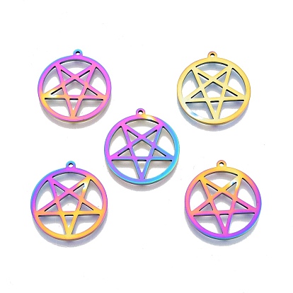 201 Stainless Steel Pendants, Hollow, Ring with Star