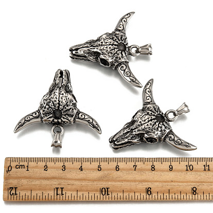 316 Surgical Stainless Steel Big Pendants, Cattle Skull, 40x50x11mm, Hole: 8x4mm