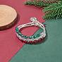 Glass Beaded Multi-strand Bracelet, Alloy Christmas Tree Charm Triple Layers Bracelet for Women