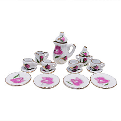 Mini juego de té de cerámica, incluyendo teteras, tazas de té, platos, para accesorios de casa de muñecas, simulando decoraciones de utilería