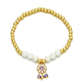 Bracelet pendentif en perles de cuivre pour femmes, bijoux à faire soi-même, fleur, cœur