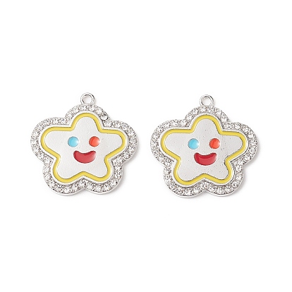 Alloy Enamel Pendants, with Crystal Rhinestone, Lead Free & Cadmium Free, Star with Smiling Face  Charm