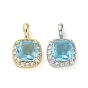 Brass Micro Pave Cubic Zirconia and Glass Pendants, Square