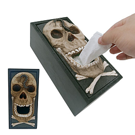 Halloween Skull Tissue Box, Resin with Wood Paperboard Tissue Boxes, Household Goods, Rectangle