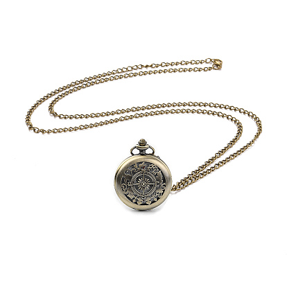 Alliage forme de boussole montres de poche, montre à quartz, avec une chaîne en fer