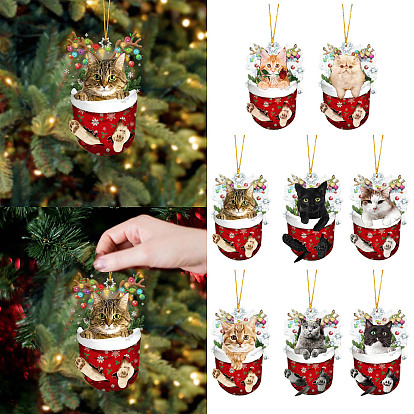 Gato en adornos navideños, Adorno colgante de gatito acrílico para decoraciones de fiesta en casa de árbol de Navidad