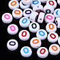 Perles acryliques opaques blanches, rond plat avec numéro de couleur mixte