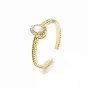 Clear Cubic Zirconia Teardrop Open Cuff Ring, Brass Jewelry for Women