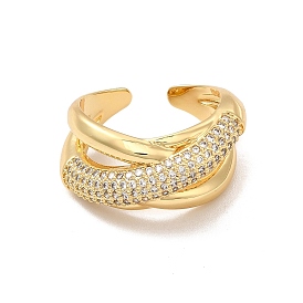 Cubic Zirconia Criss Cross Open Cuff Ring, Real 18K Gold Plated Brass Jewelry for Women, Lead Free & Cadmium Free