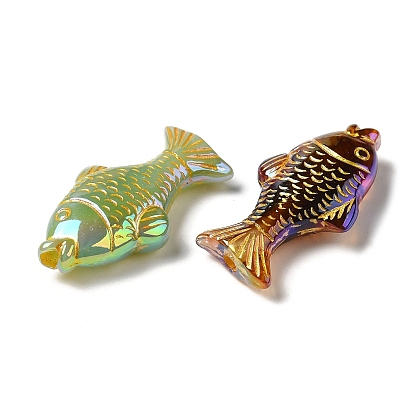 Plaquage de perles acryliques opaques, métal doré enlaça, poisson