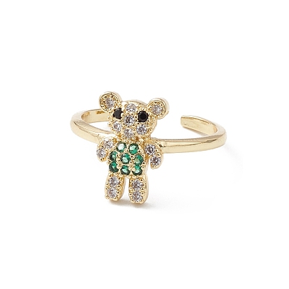 Bear Cubic Zirconia Cuff Ring, Brass Open Ring Jewelry for Women