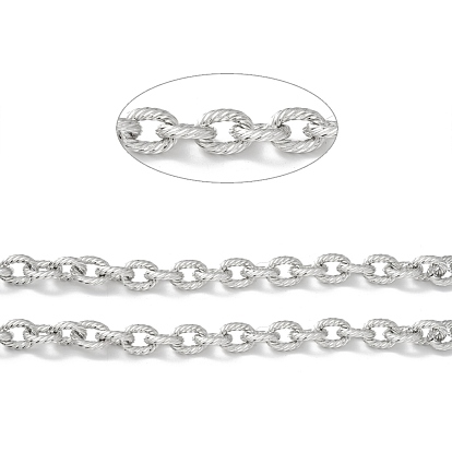 304 Stainless Steel Cable Chains, Unwelded, with Spool, Textured Oval