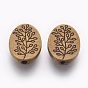 Tibetan Style Alloy Beads, Cadmium Free & Lead Free, Oval with Leaf, about 14mm long, 10mm wide, 3mm thick, hole: 1.5mm