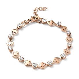 Bracelet de tennis en cristal de zircone cubique, placage ionique (ip) 304 bracelet de chaînes à maillons en losange en acier inoxydable pour femme