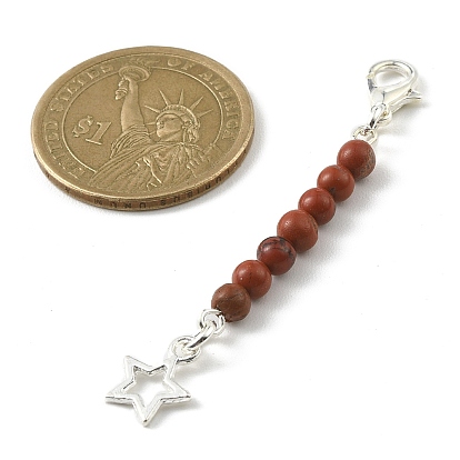 Décoration pendentif en perles de pierres précieuses, avec fermoirs mousquetons en alliage de zinc et breloques étoiles en alliage