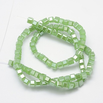 Faceted Cube Full Rainbow Plated Imitation Jade Electroplate Glass Beads Strands