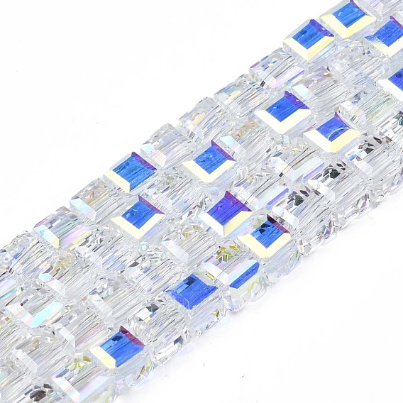 Electroplate transparentes cuentas de vidrio hebras, color de ab chapado, facetados, cubo