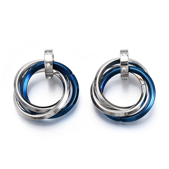 Ion Plating(IP) 201 Stainless Steel Interlocking Ring Pendants, with Crystal Rhinestone