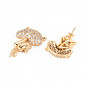 Autumn Theme Brass Micro Pave Clear Cubic Zirconia Peg Bails Links Connectors, for Half Drilled Bead, Nickel Free, Mushroom