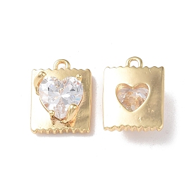 Brass Charms, with Glass, Square with Heart Charm