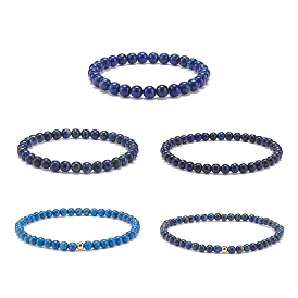 Natural Lapis Lazuli(Dyed & Heated) Round Beaded Stretch Bracelet, Gemstone Jewelry for Women