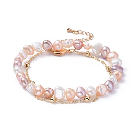 Ensembles de bracelet, bracelets extensibles perlés de perle naturelle et bracelets de chaînes de câble en laiton, boite d'emballage