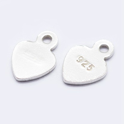 925 Sterling Silver Chain Tabs, with 925 Stamp, Heart