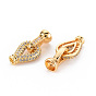 Brass Micro Pave Clear Cubic Zirconia Fold Over Clasps, Nickel Free, Teardrop
