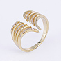 Brass Micro Pave Cubic Zirconia Finger Rings, Cuff Rings, Open Rings, Wing