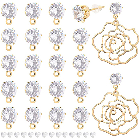 12 пары плоских круглых латунных прозрачных кубических циркониевых сережек-гвоздиков, с 316 штифтами из хирургической нержавеющей стали и горизонтальными петлями и 50 пластиковыми ушными гайками, долговечный