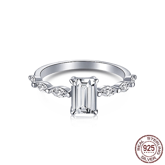 925 стерлингового серебра кольца перста, кольцо с камнем, с 5прямоугольником из циркония для женщин, Реальная платина