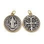 Brass Pendants, with Jump Ring, Long-Lasting Plated, Lead Free & Cadmium Free, Flat Round with Cssml Ndsmd Cross God Father Religious Christianity